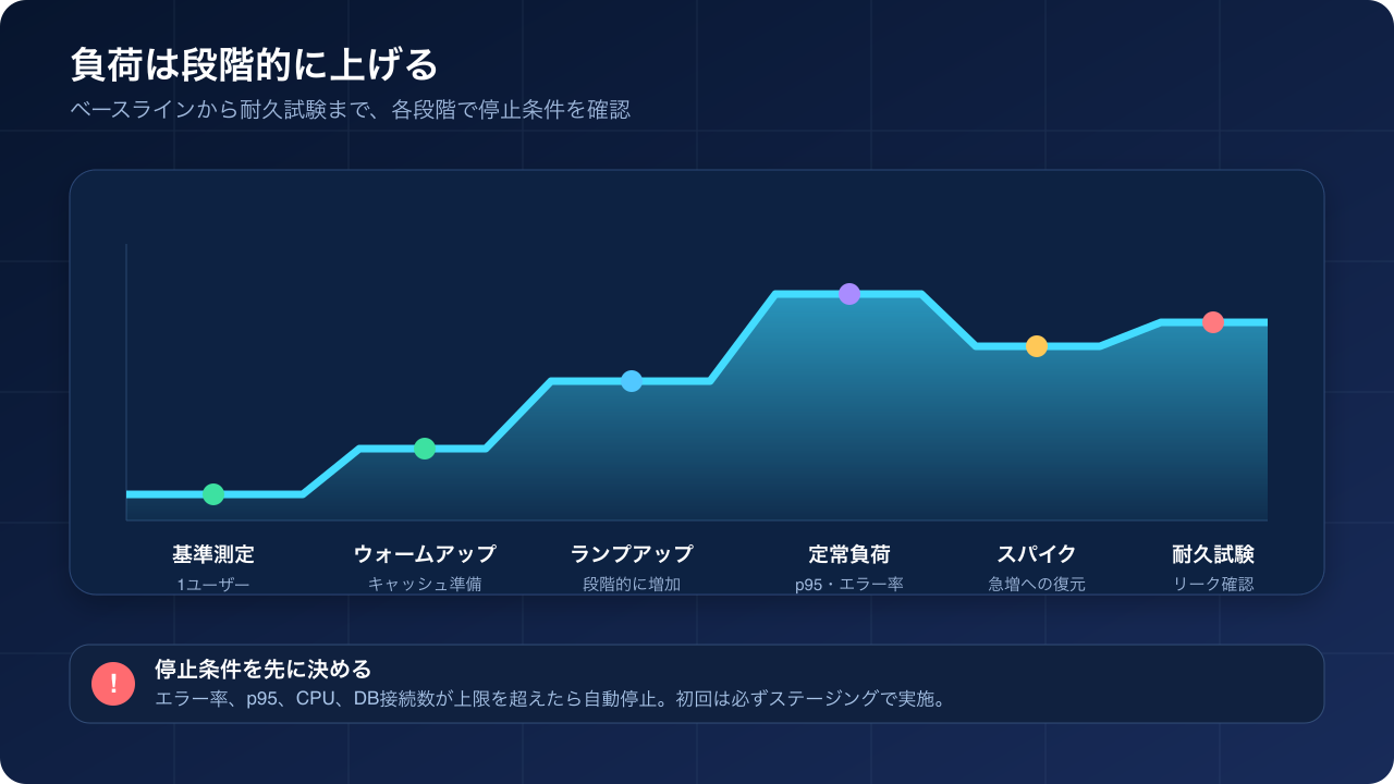 FastMCP負荷テストを段階的に実施する流れ